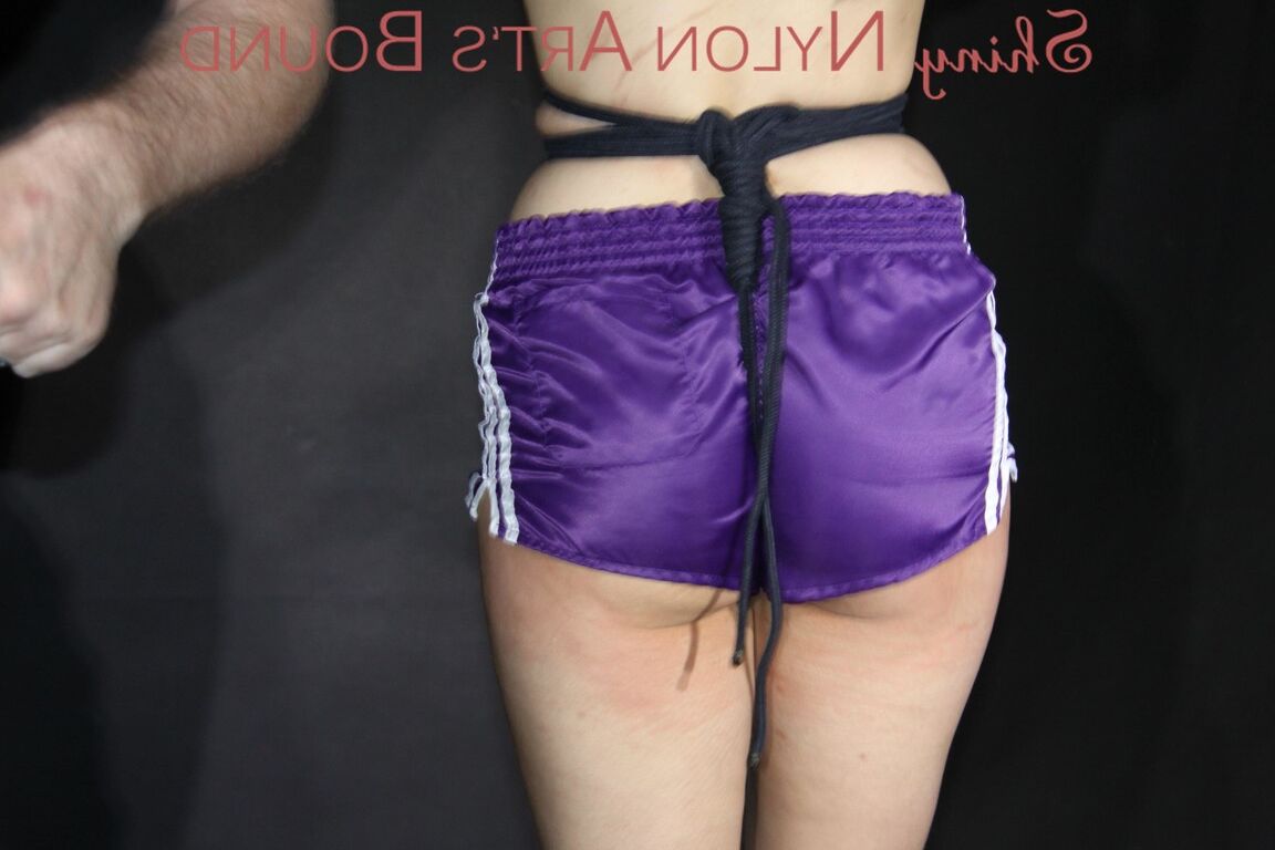 16P NEW MODELL AIYANA watch her wearing only a purple shiny nylon shorts being