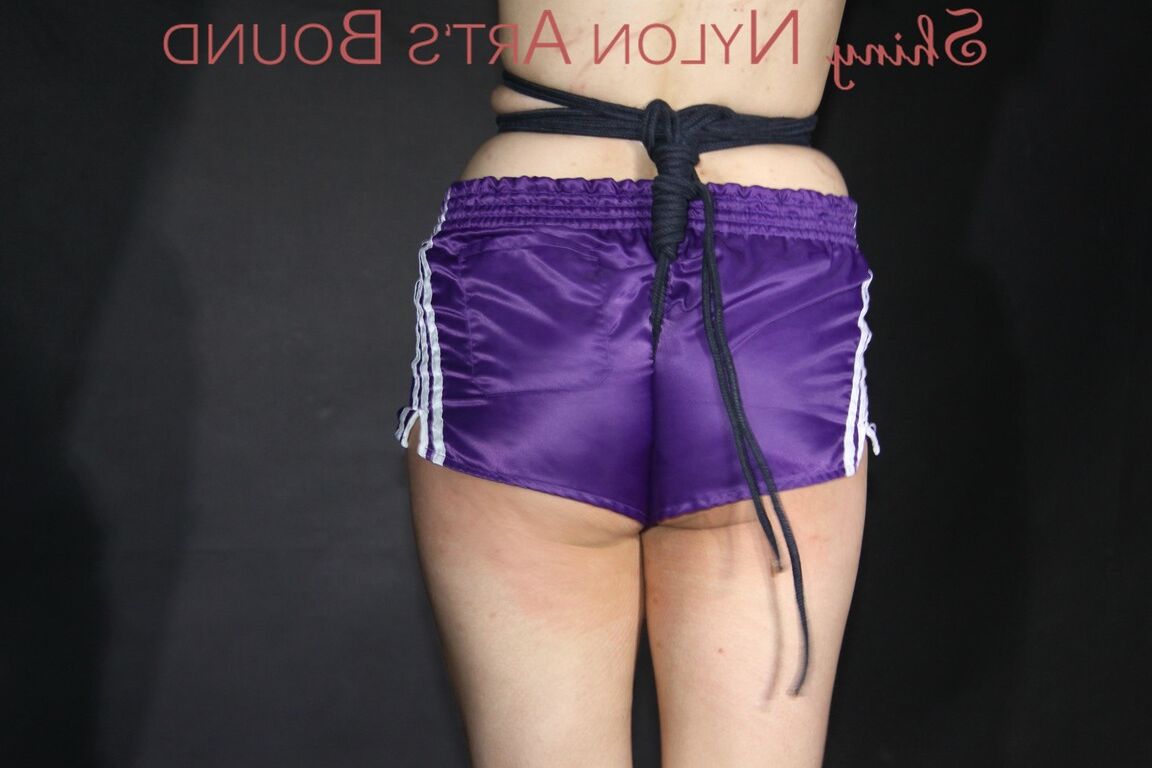 16P NEW MODELL AIYANA watch her wearing only a purple shiny nylon shorts being