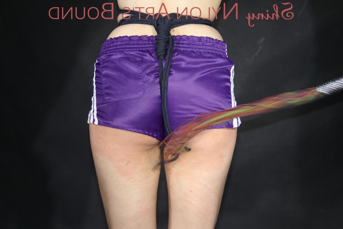 16P NEW MODELL AIYANA watch her wearing only a purple shiny nylon shorts being