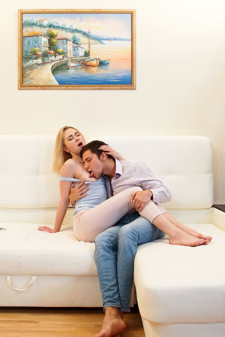 21P Russian teen Via Lasciva slides a dick in her mouth before a ride on a couch