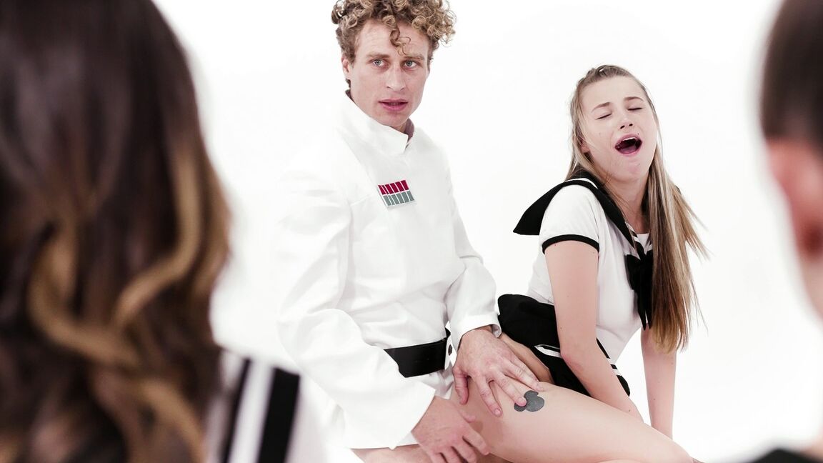 15P Young schoolgirls participate in a reverse gangbang with an older guy