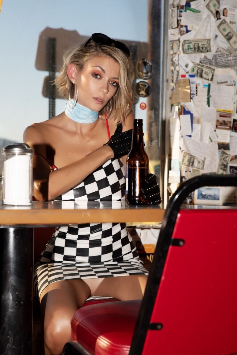 17P Blonde with tiny tits Anna Lisa Wagner teases with her panties in a cafe