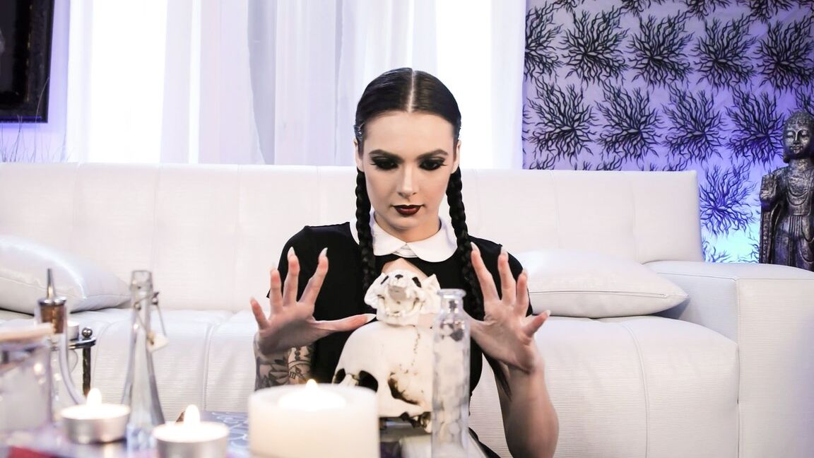 15P Goth girl Marley Brinx bangs her stepbrother in crotchless fishnets