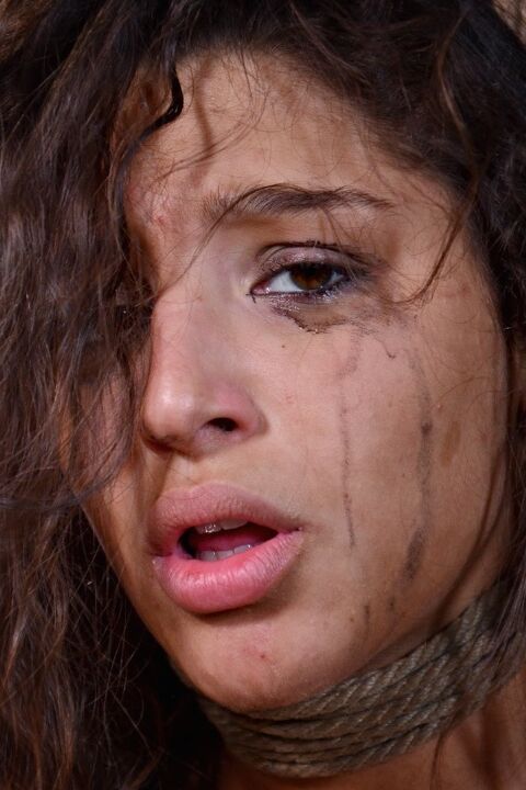 16P Latina girl Abella Danger has her makeup bleed while restrained in a dungeon