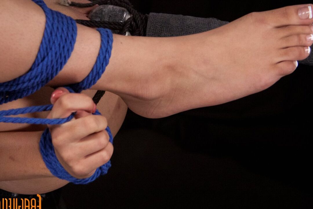 16P Petite brunette Maya Bijou is restrained and gagged before being masturbated