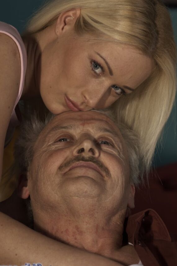16P Young blonde blows her Sugar Daddy's dick before intercourse on a couch