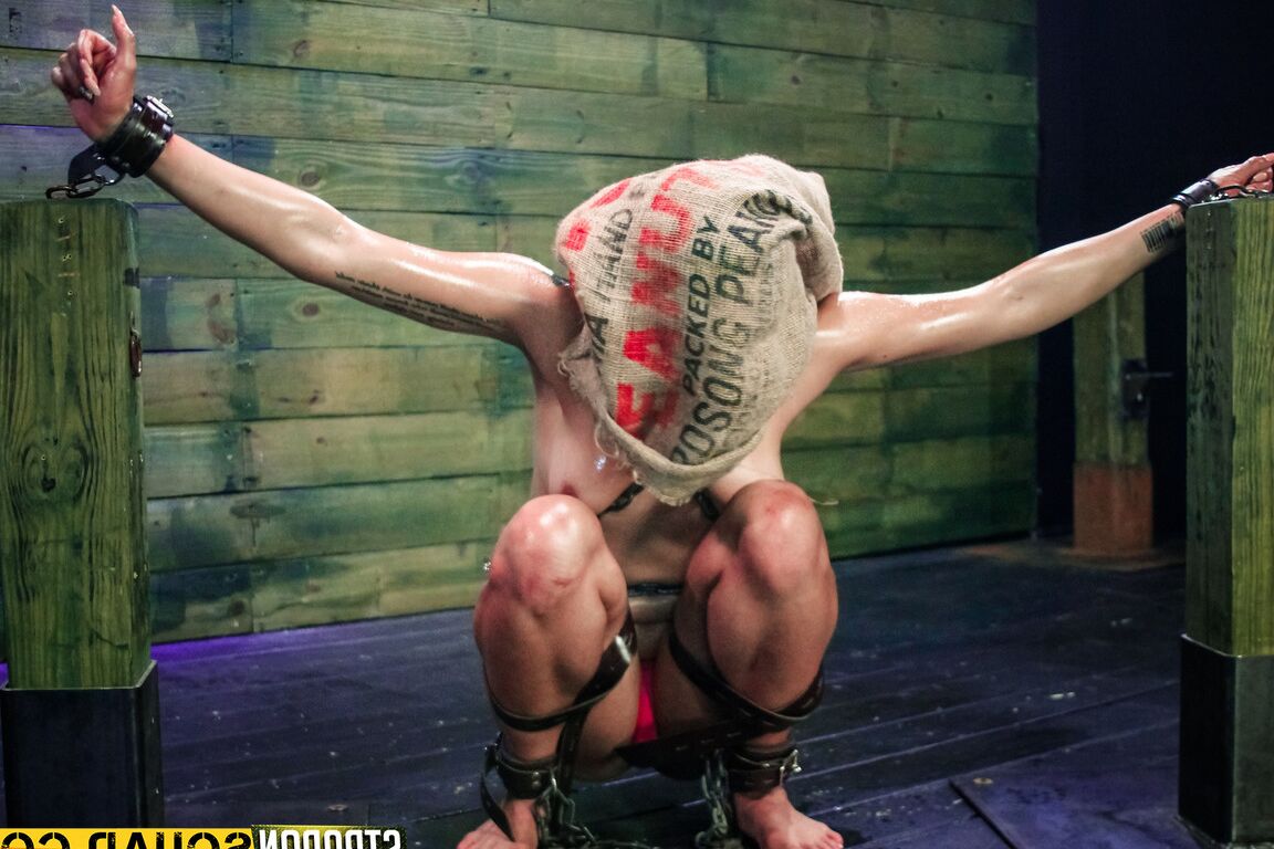 15P Petite brunette is fucked by strapon wielding dykes while in bondage