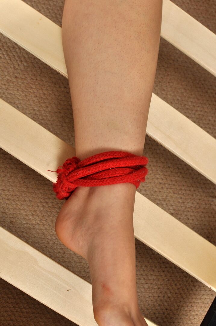 12P Tiny teen slut tied up and spread with her pussy on display