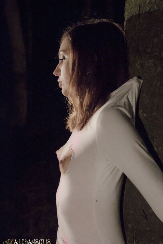 16P Young girl is restrained to a tree in the woods at night for BDSM games