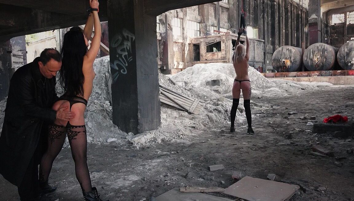 17P Blonde Arteya and brunette Taissia bound and punished in abandoned building
