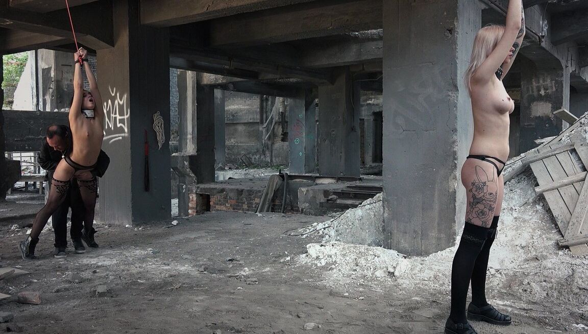 17P Blonde Arteya and brunette Taissia bound and punished in abandoned building