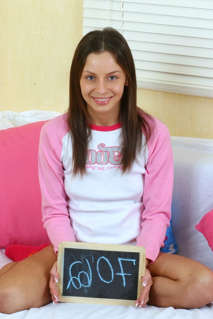 15P Barely legal brunette gets totally naked before toying her tight slit