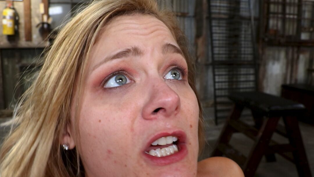 21P Blonde babe with a bush Lisey Sweet gets rammed by two guys while tied up