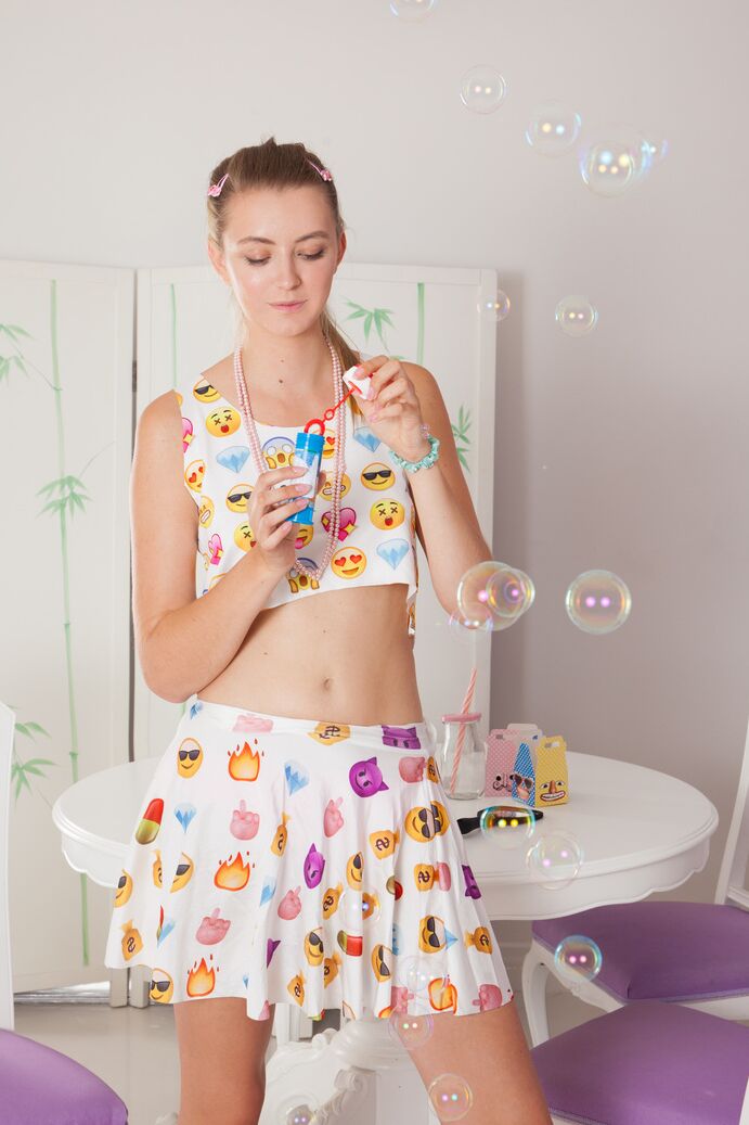 20P Young looking girl Tafy blows soap bubbles before getting naked in pink socks