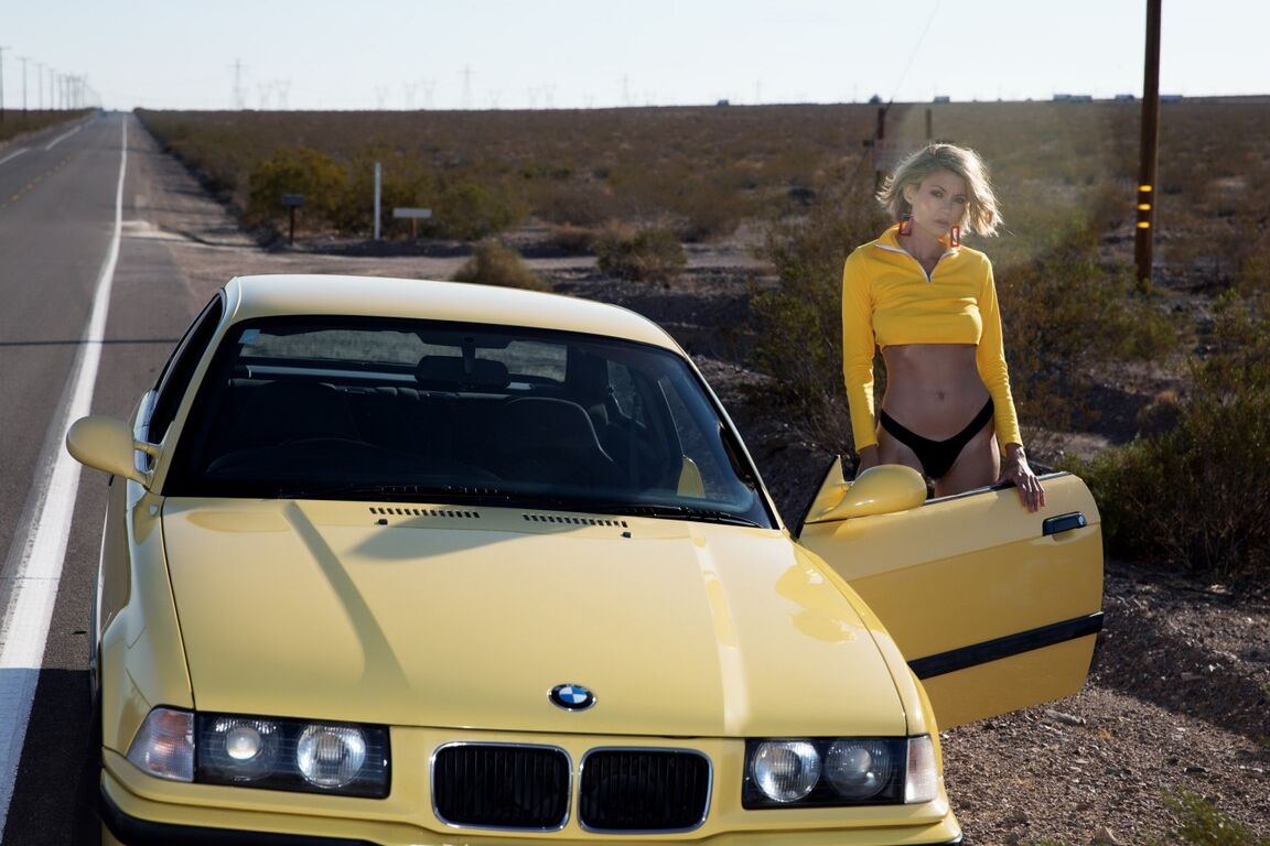 21P Long-legged model Anna Lisa Wagner strips to her panties & poses on the road