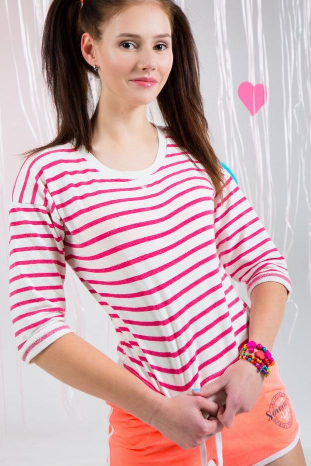 20P Cute runette Kora in pigtails undressing to show her tiny teen titties