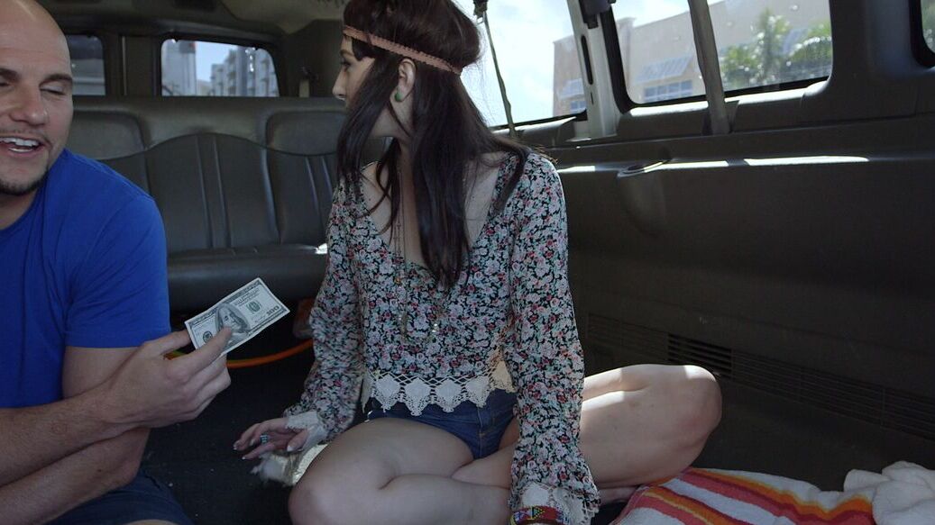 21P Sweet teen with brunette hair Lilith Addams gets banged in the back of a van
