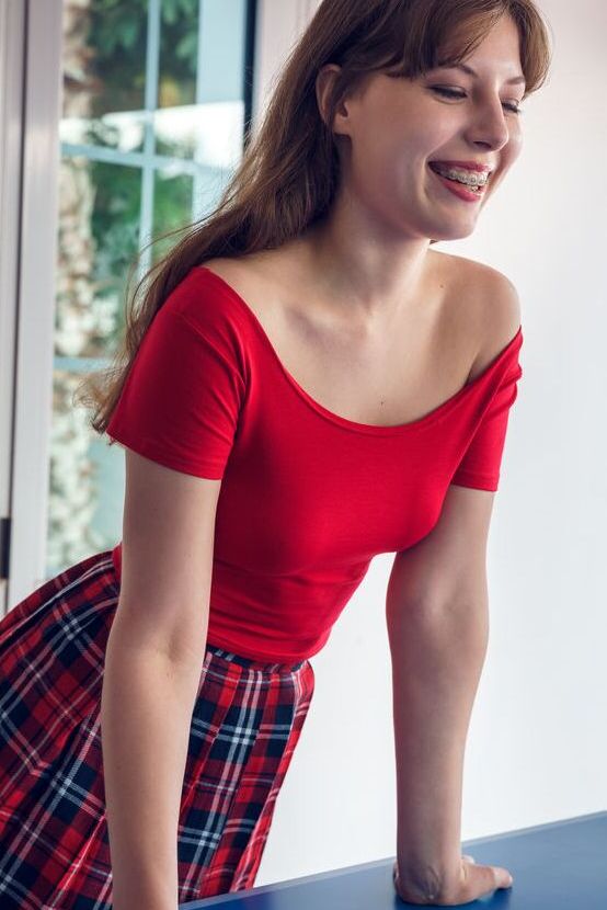 18P Brunette teen Satin Stone gets naked while having a game of table tennis