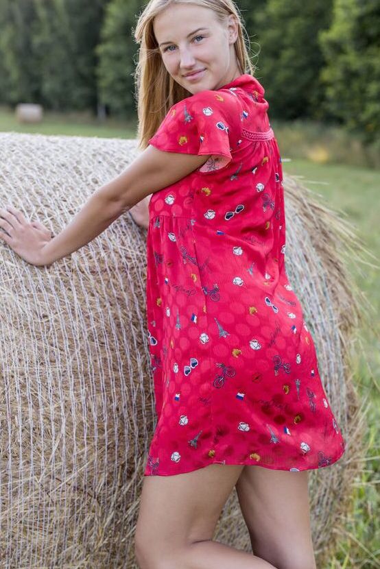 18P Beautiful Beti enticingly undresses by the huge hay roll and flaunts her huge