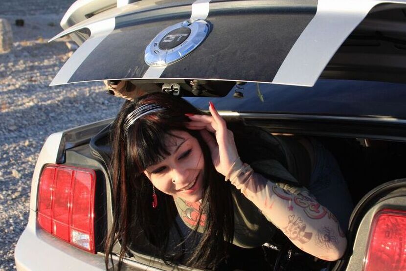 20P Amateur Susy Rocks escapes from the trunk of a car before taking the wheel