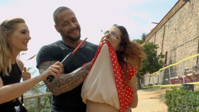 15P Female submissive endures being humiliated in public places