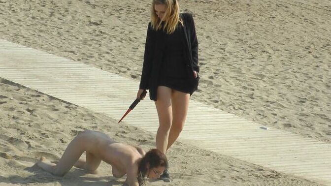 15P Female submissive endures being humiliated in public places