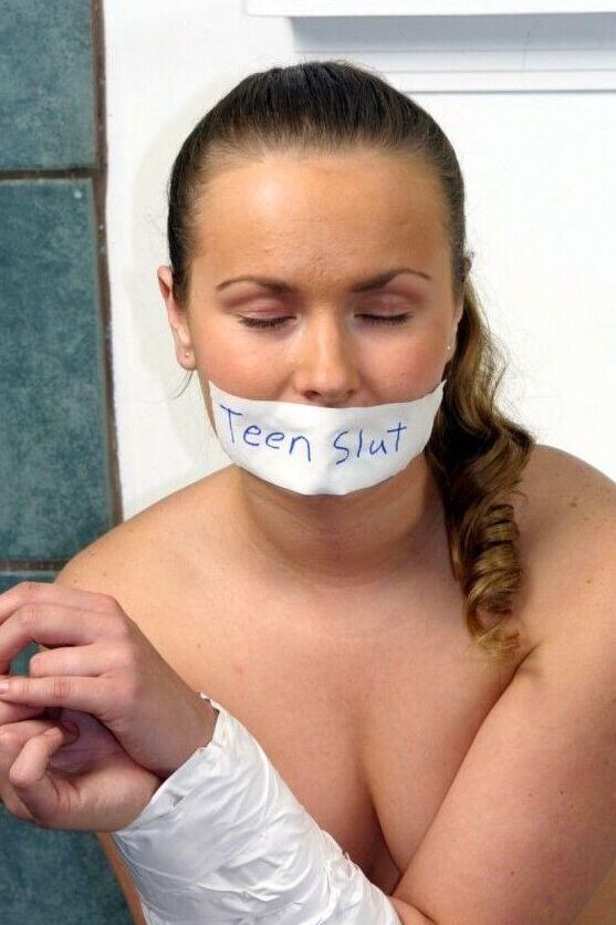 16P White girl in socks is freed from restraints to masturbate on the toilet