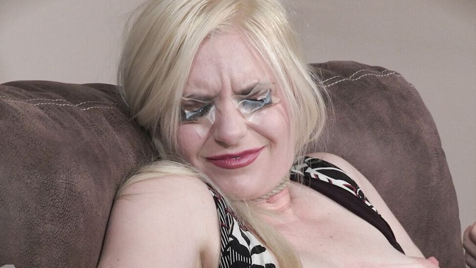 14P Blonde girl Dresden is tied up and gagged before being dildoed and tortured
