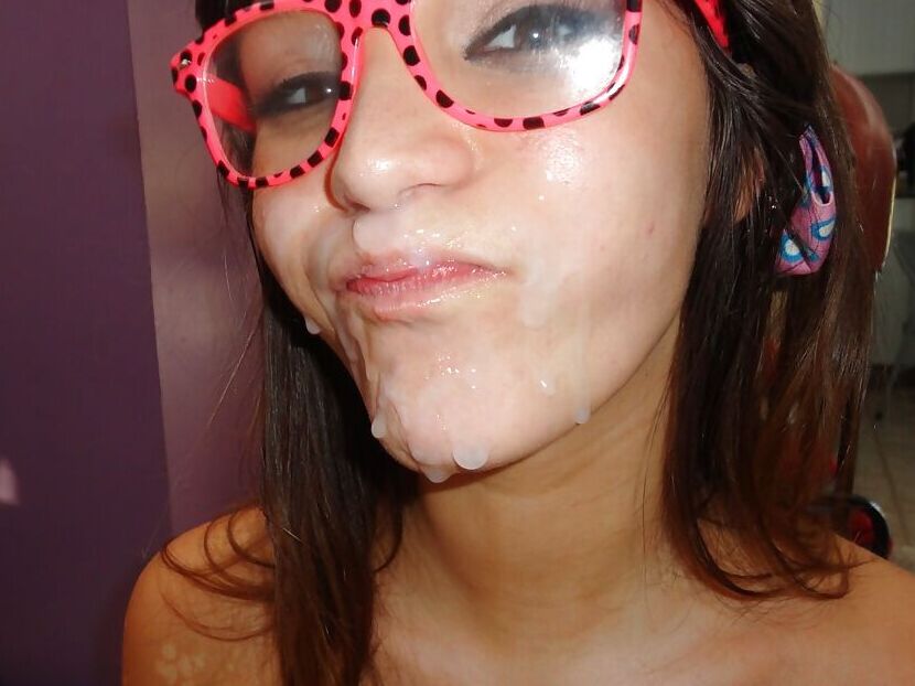 16P Brunette nerd Holly Michaels giving titjob and ball sucking blowjob