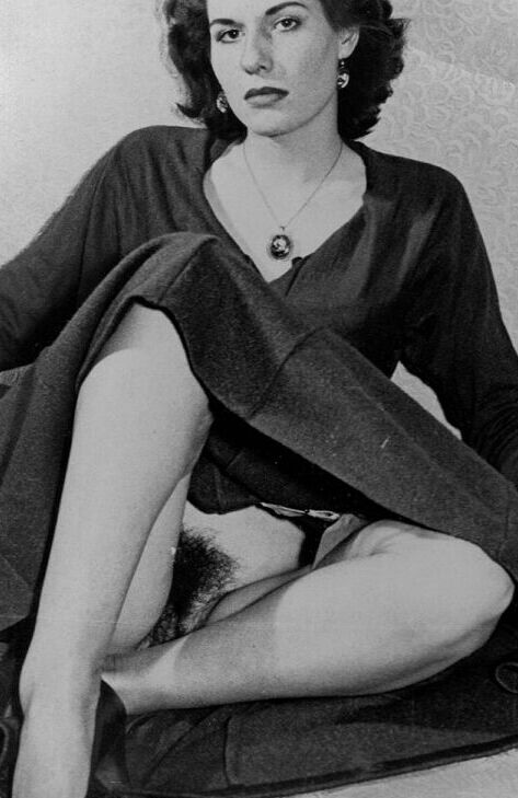 12P Hot vintage models in stockings showing their hairy beavers in black and white