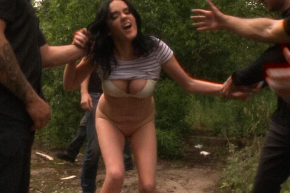 21P Russian babe gets roughly double fucked in a public BDSM gangbang