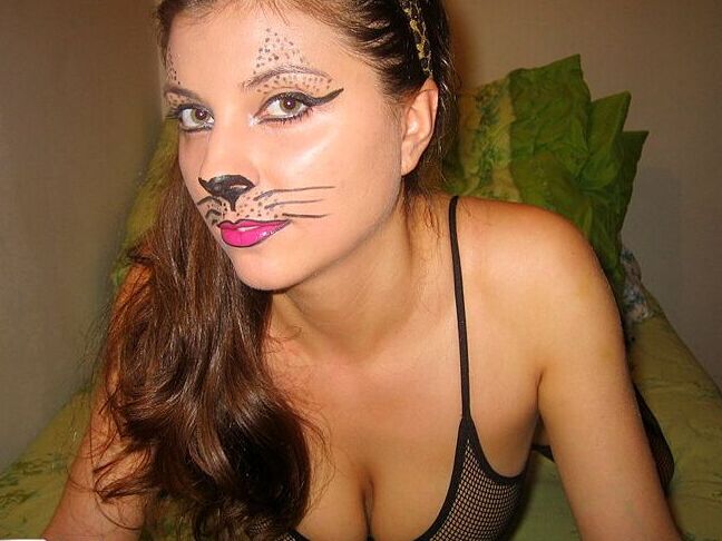 16P Brunette chick Lory dons cat girl attire before delivering a POV blowjob