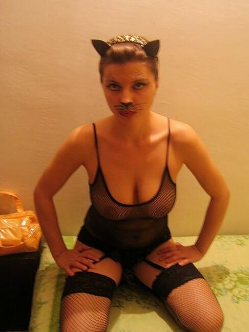 16P Brunette chick Lory dons cat girl attire before delivering a POV blowjob