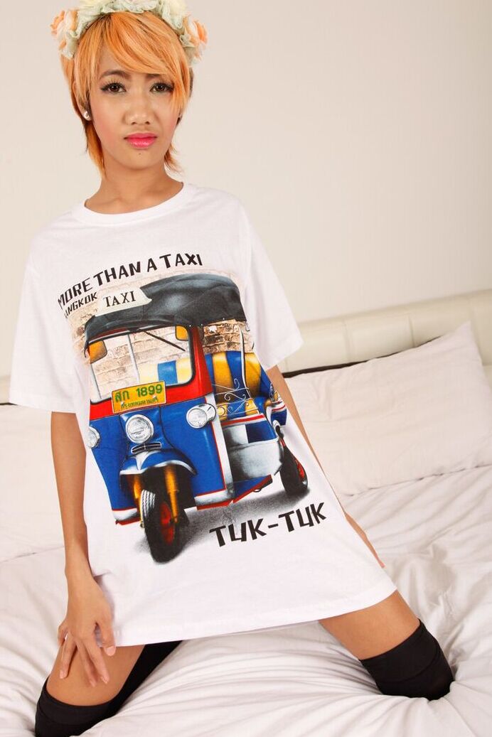 17P Asian cutie Omsin poses for the camera in a shirt and knee socks