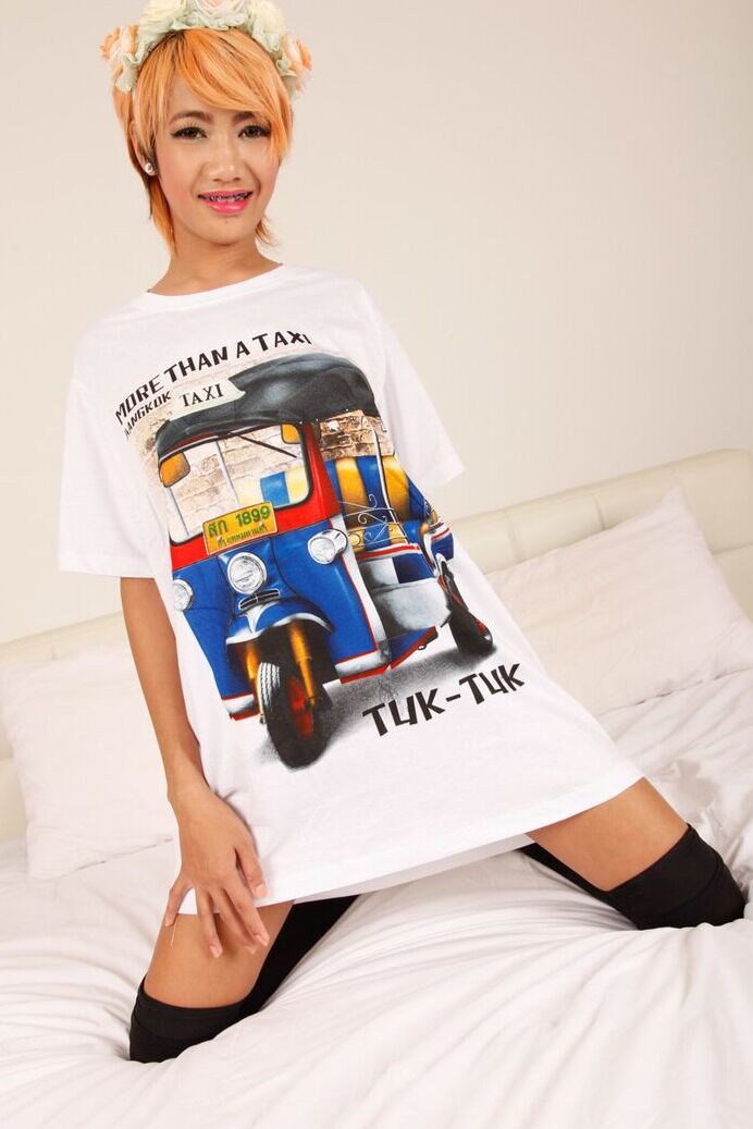 17P Asian cutie Omsin poses for the camera in a shirt and knee socks