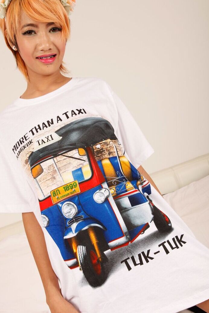 17P Asian cutie Omsin poses for the camera in a shirt and knee socks