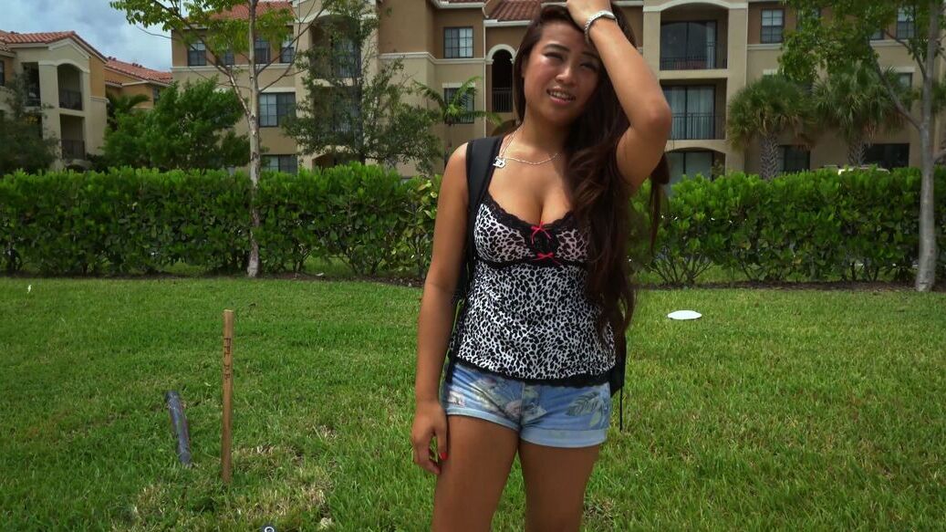 21P Asian hitchhiker Sasha Yamagucci gets rammed and facialized in the car