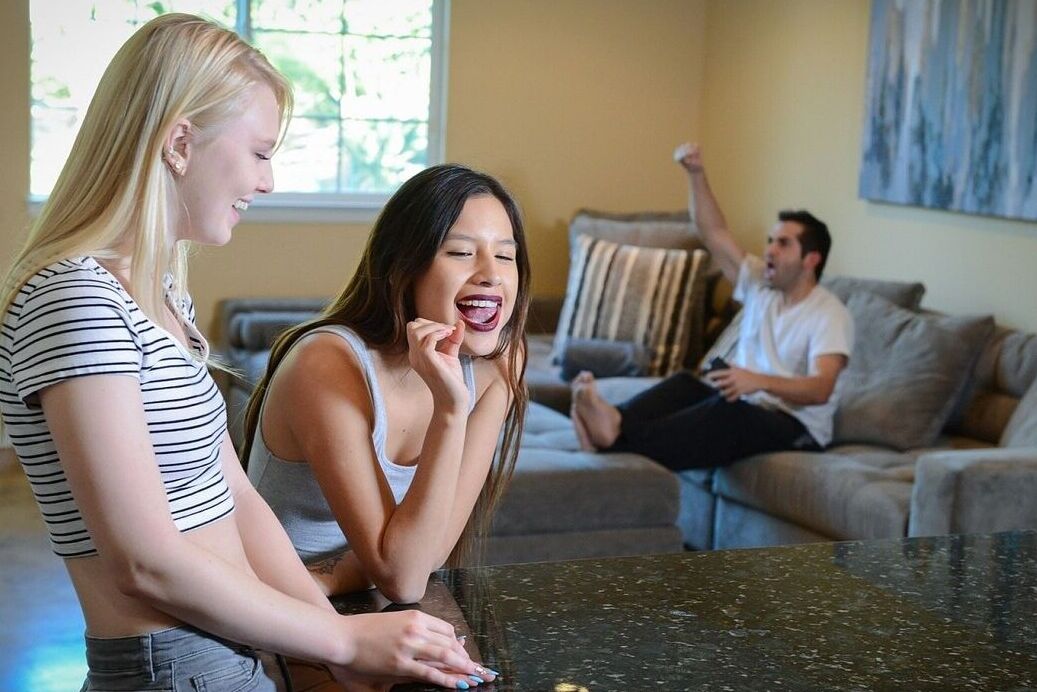21P Petite besties Lily Rader & Zaya Cassidy get facial sucking stepbrother's cock