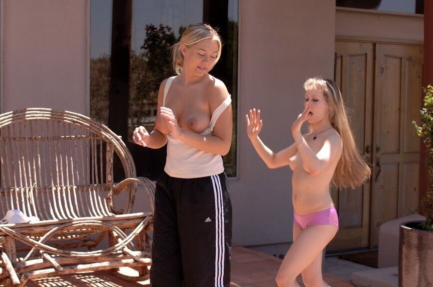 15P Tiny blonde is picked up off the ground by a blonde girl after a karate fight
