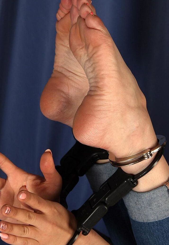 16P Caucasian girl is silenced with duct tape while wrist and hand cuffed
