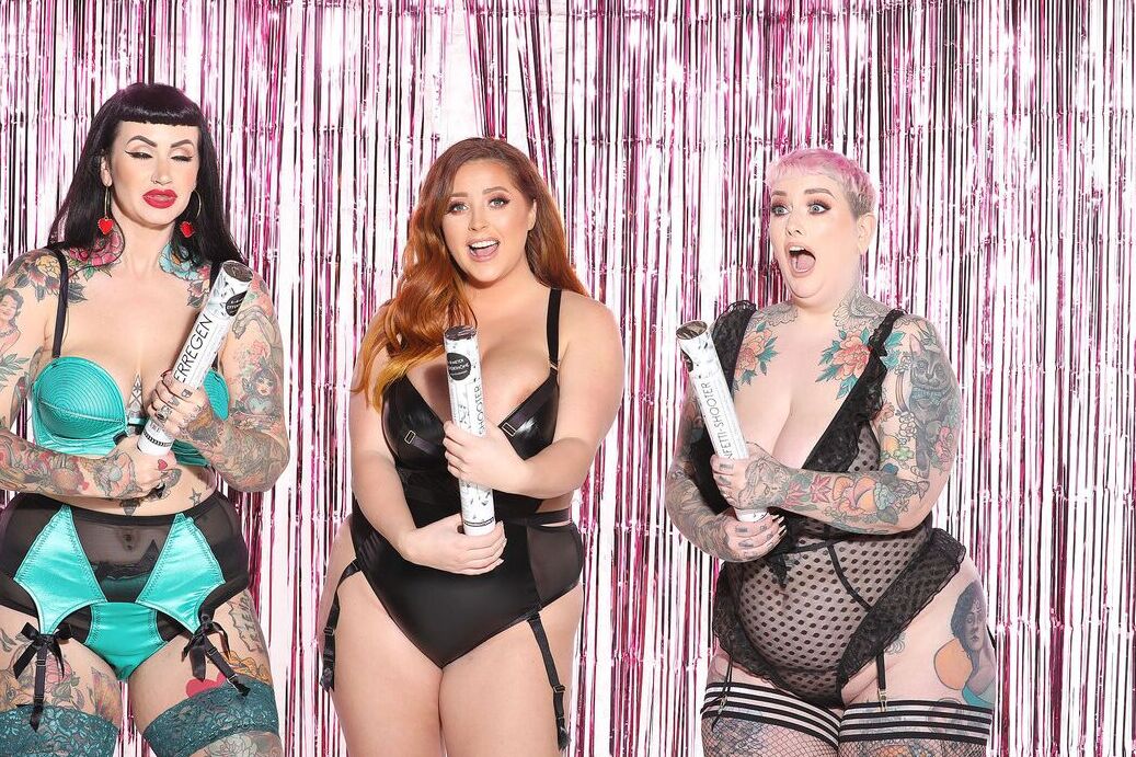 21P Three attractive chubby models bare their curves in super sexy lingerie