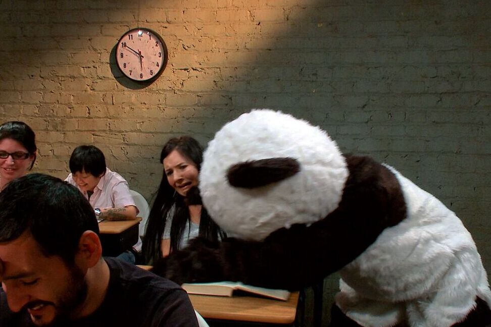 17P Dark haired female Ashli Orion is stalked by Pandas wherever she goes