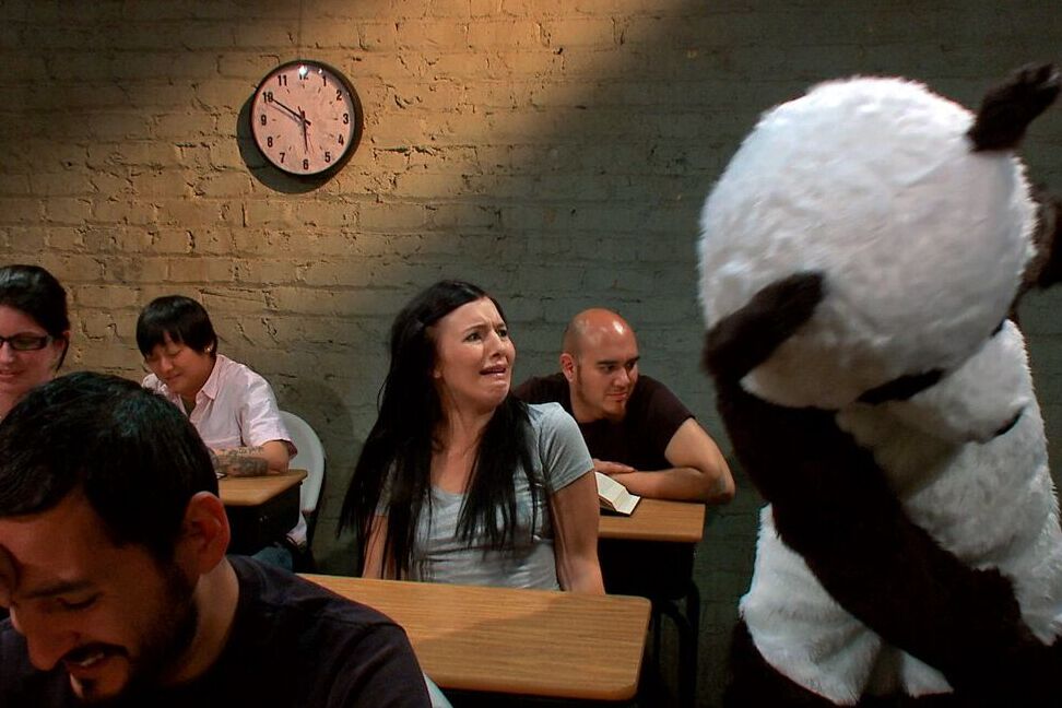 17P Dark haired female Ashli Orion is stalked by Pandas wherever she goes