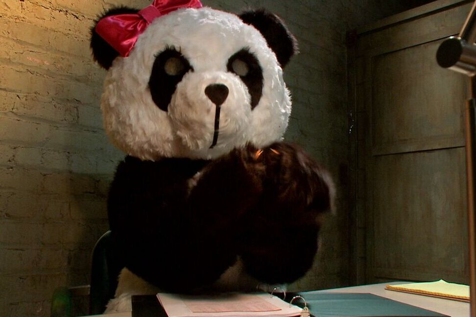17P Dark haired female Ashli Orion is stalked by Pandas wherever she goes