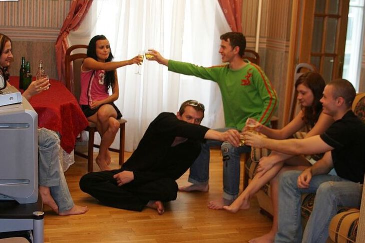 16P College students raise a toast before embarking on a bout of group sex