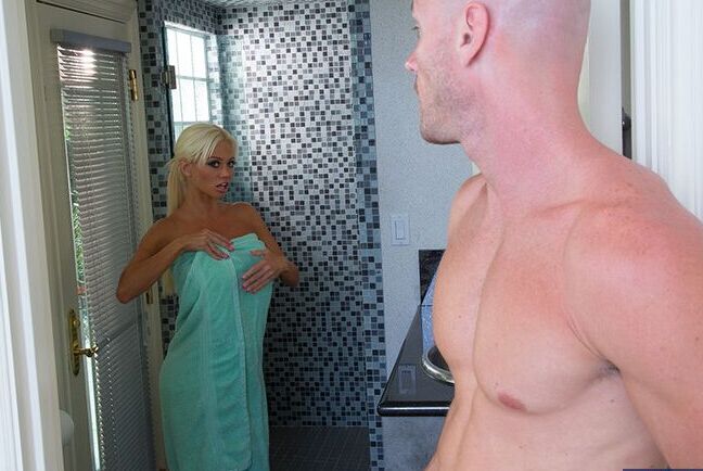 12P Blonde bombshell Nikita Von James gets banged in the bathroom by a big cock