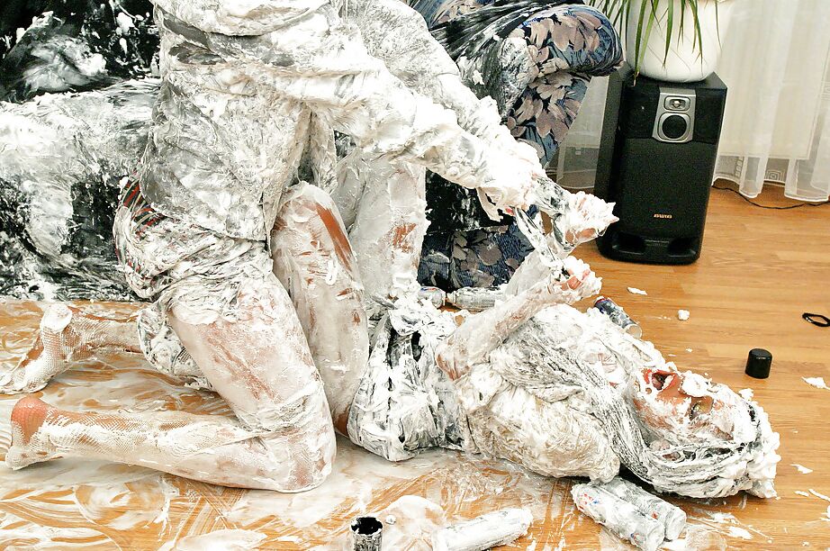 13P Dirty-minded european ladies have some slimy and messy fully clothed fun