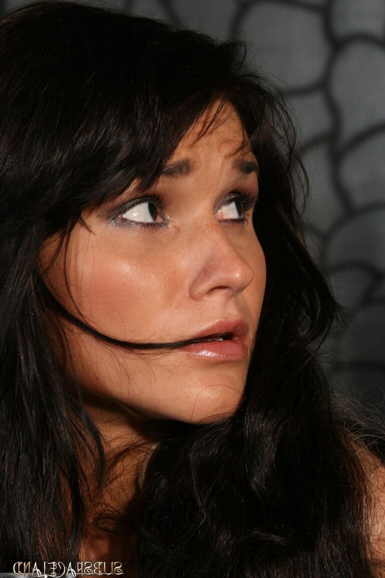 16P Charming brunette sub suspended strappado style for hard BDSM doggystyle