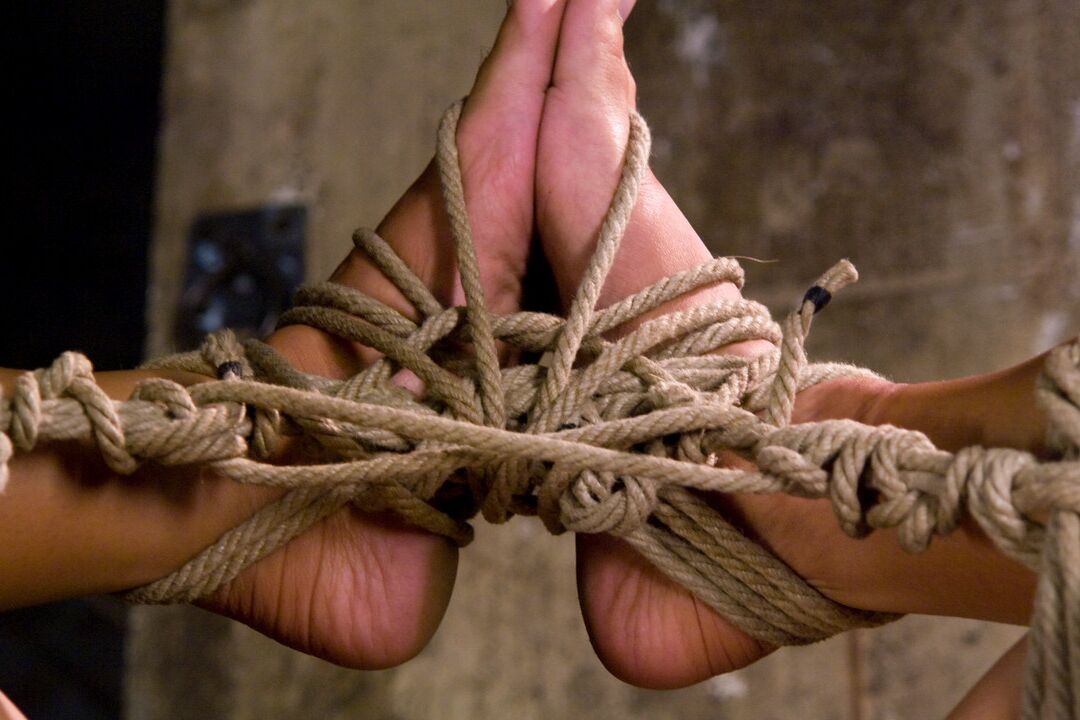 17P Trina Michaels is hung upside down by ropes during BDSM games