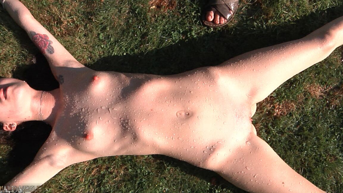 17P Suffering slave Misha Cross bound spreadeagled outdoors for water-play torture